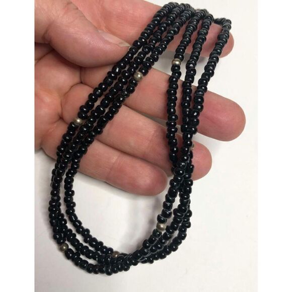 793 Silpada N1500 3-Strand Necklace Black Glass & Sterling Silver Beads 16-18” - Picture 2 of 4